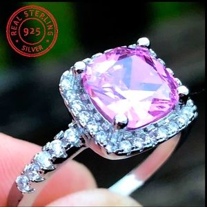 Sterling Silver 2.5ct Cushion Pink Sapphire & Zircon Trendy Halo Ring